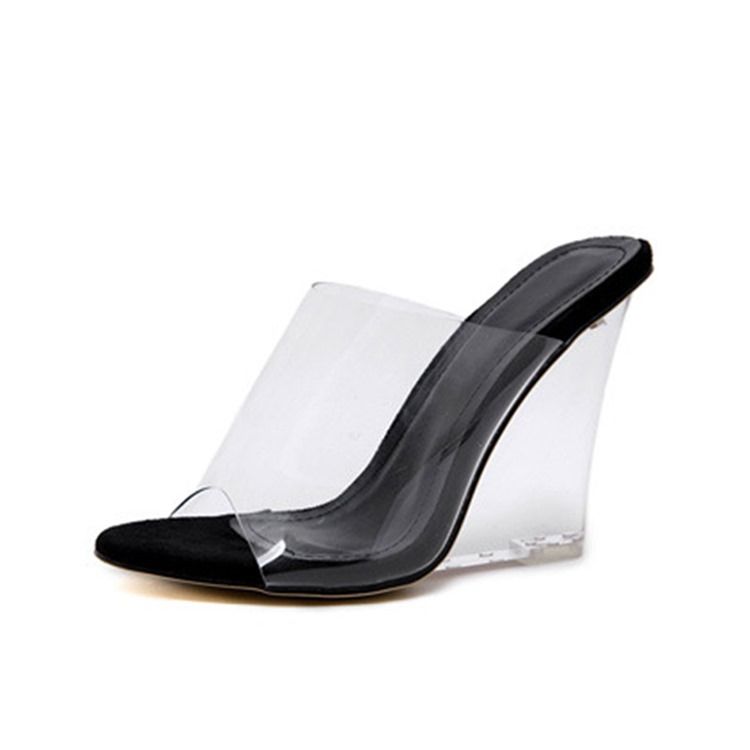 Pvc Wedge Heel Slip-on Kvinder Mules Sko