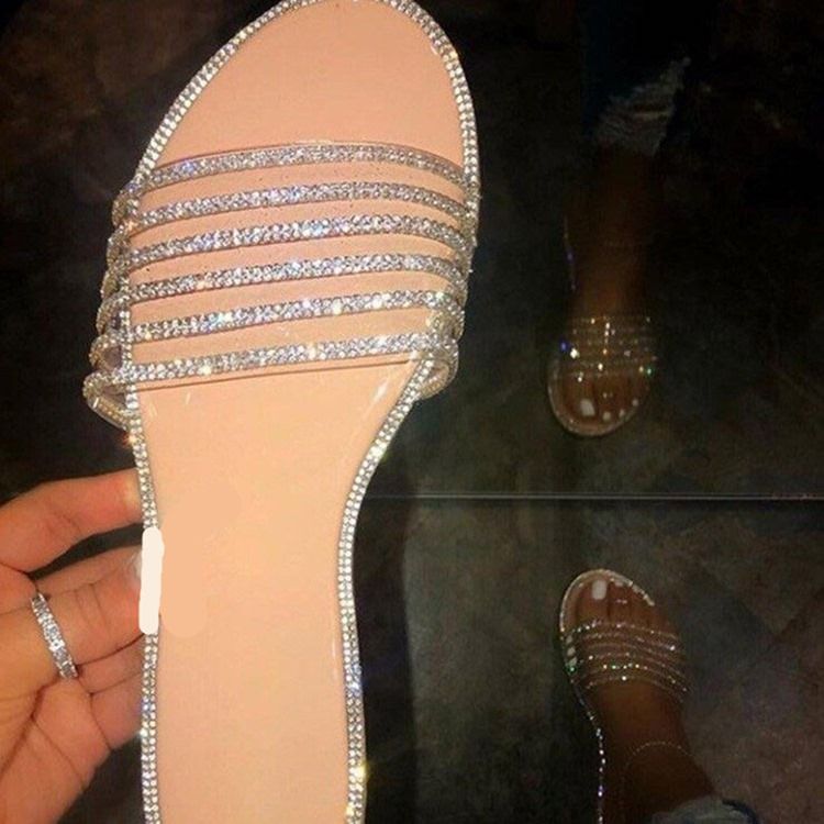 Rhinestone Flat Med Slip-on Pu-tøfler Til Kvinder