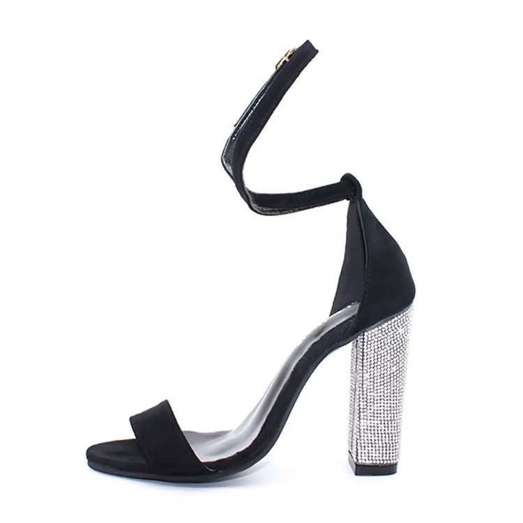 Rhinestone Line-style Buckle Chunky Heel Sandaler Til Kvinder