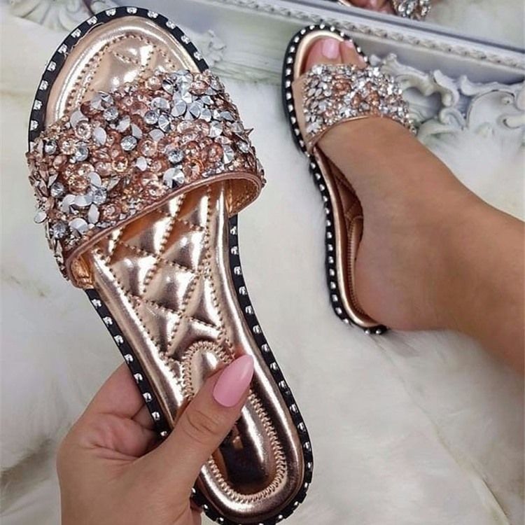 Rhinestone Pu Slip-on Tøfler Til Kvinder