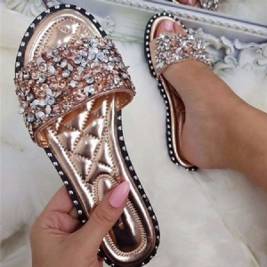 Rhinestone Pu Slip-on Tøfler Til Kvinder