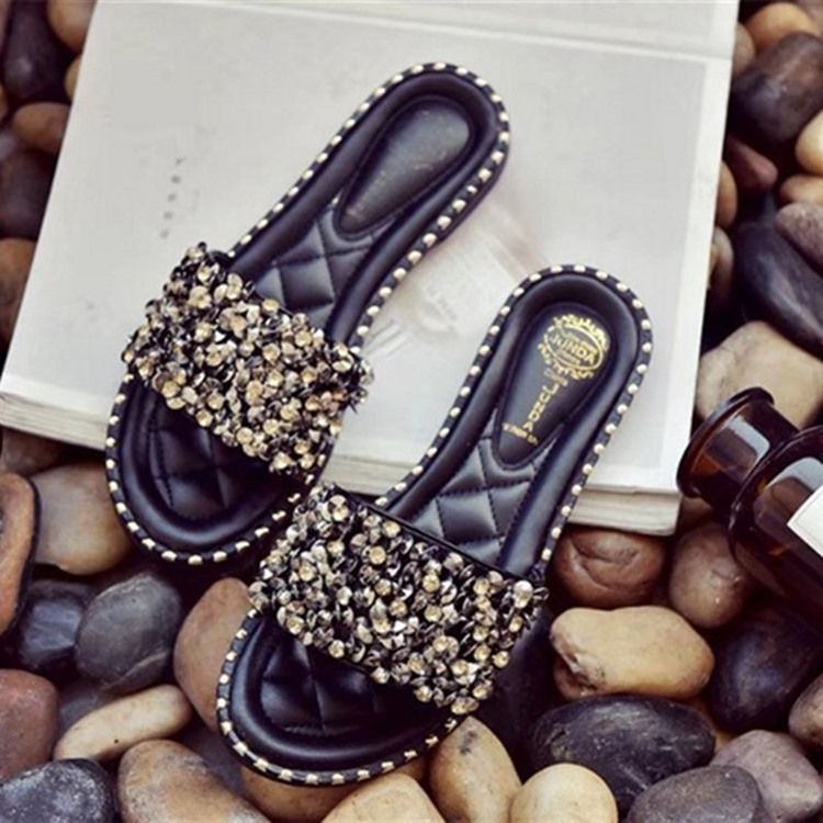 Rhinestone Pu Slip-on Tøfler Til Kvinder