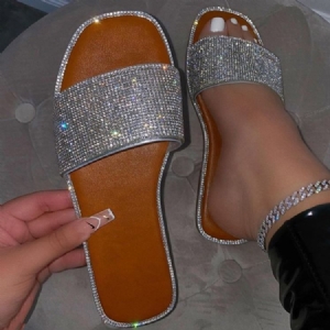 Rhinestone Slip-on Flat Med Tøfler Til Kvinder