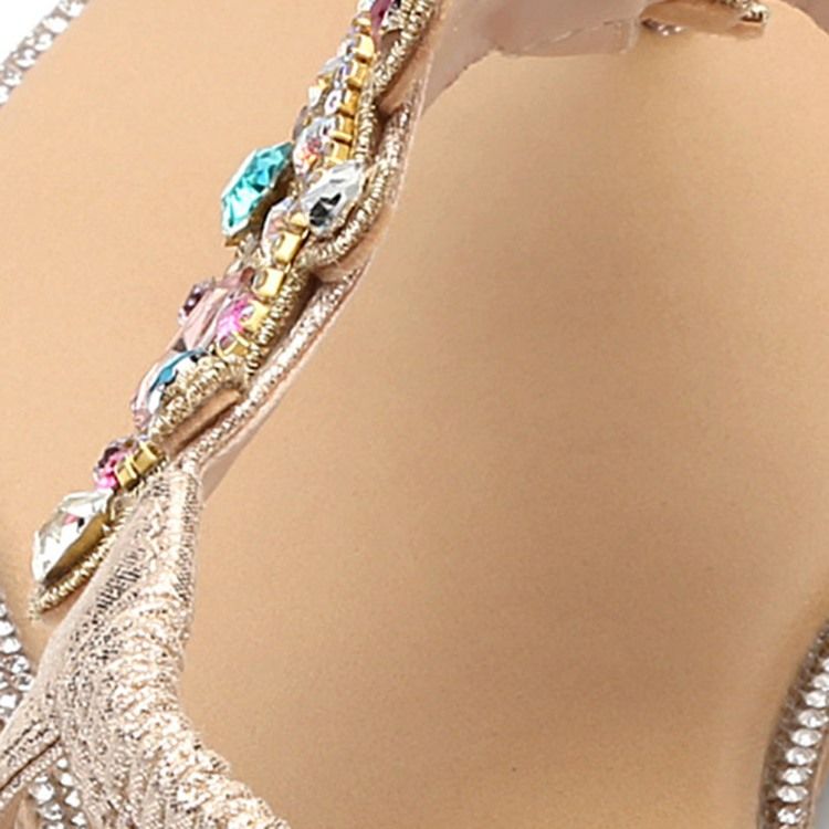 Rhinestone Thong Elastikbånd Til Damer Flade Sandaler