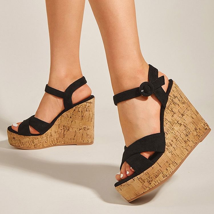 Round Toe Wedge Heel Buckle Low-cut Upper Women's Sandals