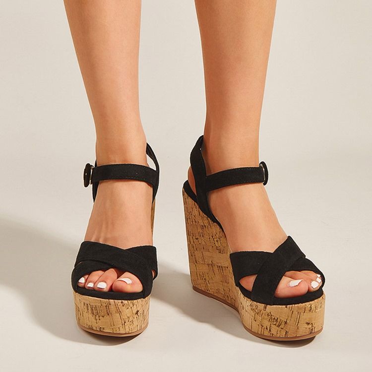 Round Toe Wedge Heel Buckle Low-cut Upper Women's Sandals