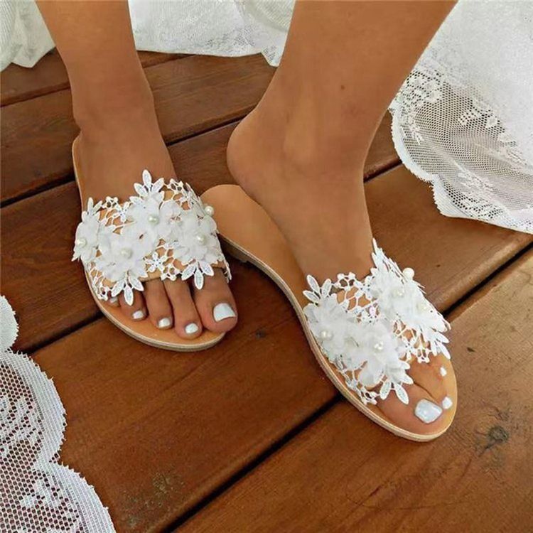 Slip-on Lace Flip Flop Gummi Tøfler Til Kvinder