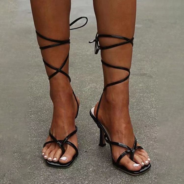 Thong Stiletto Heel Lace-up Western Women's Sandals