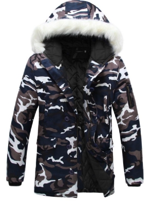 Camouflage Print Faux Fur Collar Thicken Zipper Men's Winter Coat