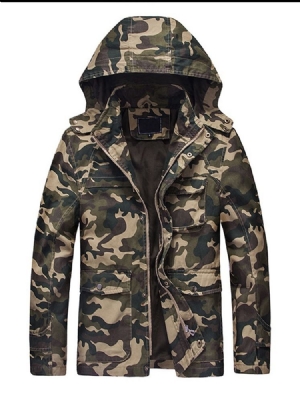 Camouflage Printed Hooded Zipper Mens Casual Thick Jacket