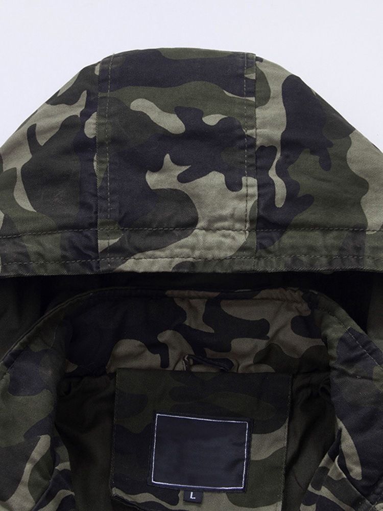 Camouflage Printed Hooded Zipper Mens Casual Thick Jacket