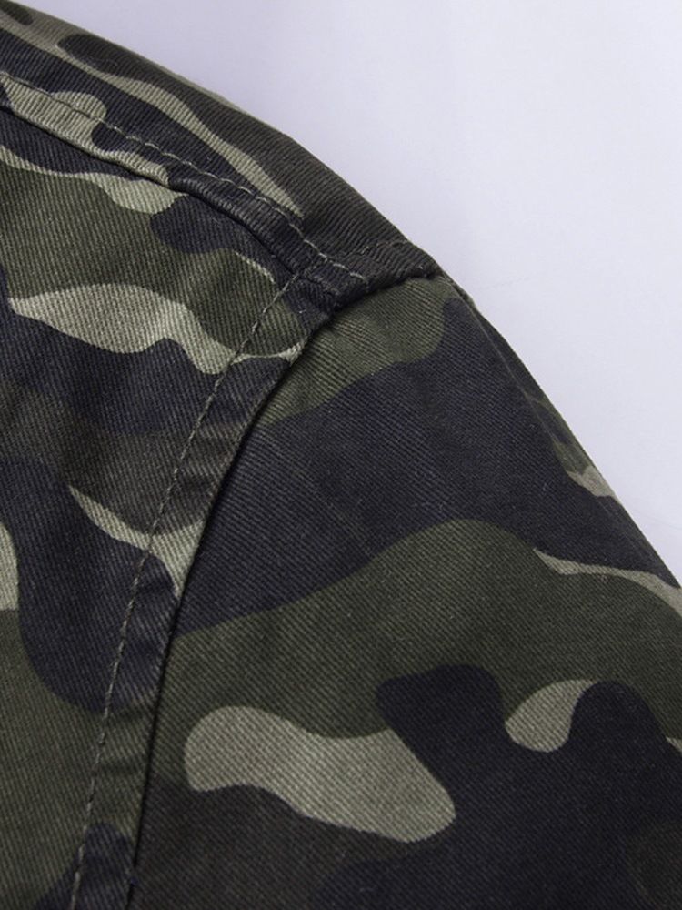 Camouflage Printed Hooded Zipper Mens Casual Thick Jacket