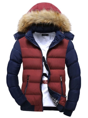 Color Block Faux Fur Collar Thicken Men's Cotton Coat