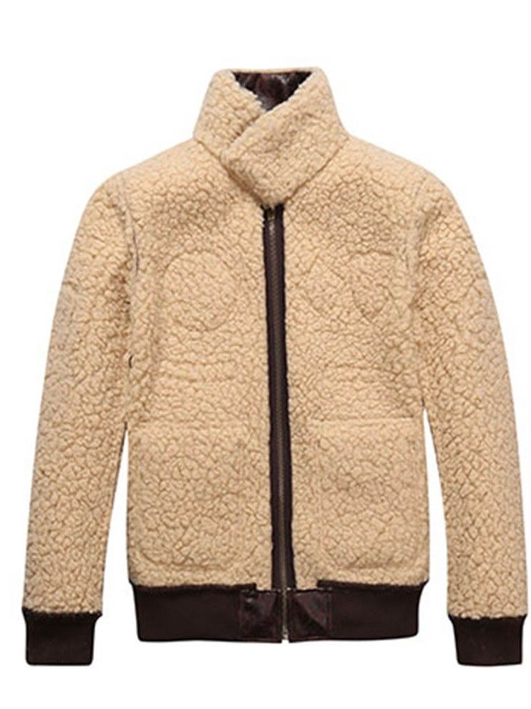 Faux Shearling Thicken Warm Small Size Pu-frakke Til Mænd