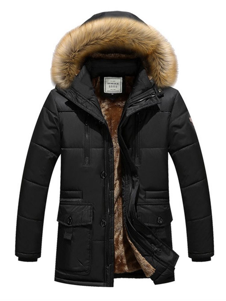 Plain Faux Fur Hooded Men's Winter Coat