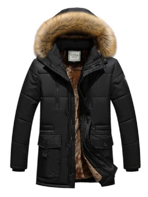 Plain Faux Fur Hooded Men's Winter Coat