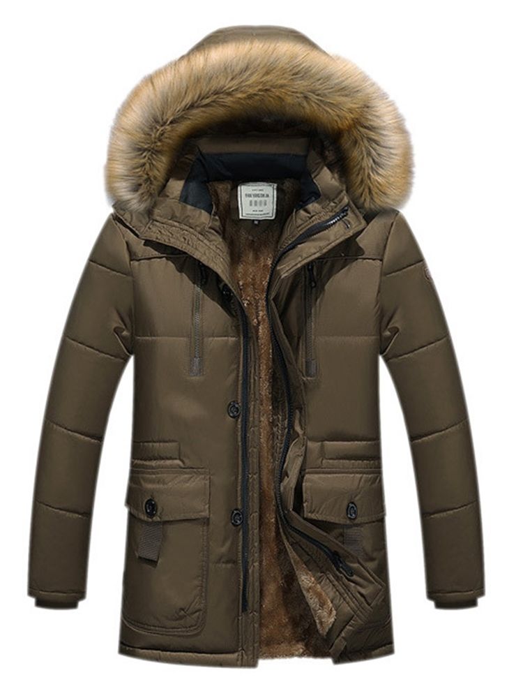 Plain Faux Fur Hooded Men's Winter Coat