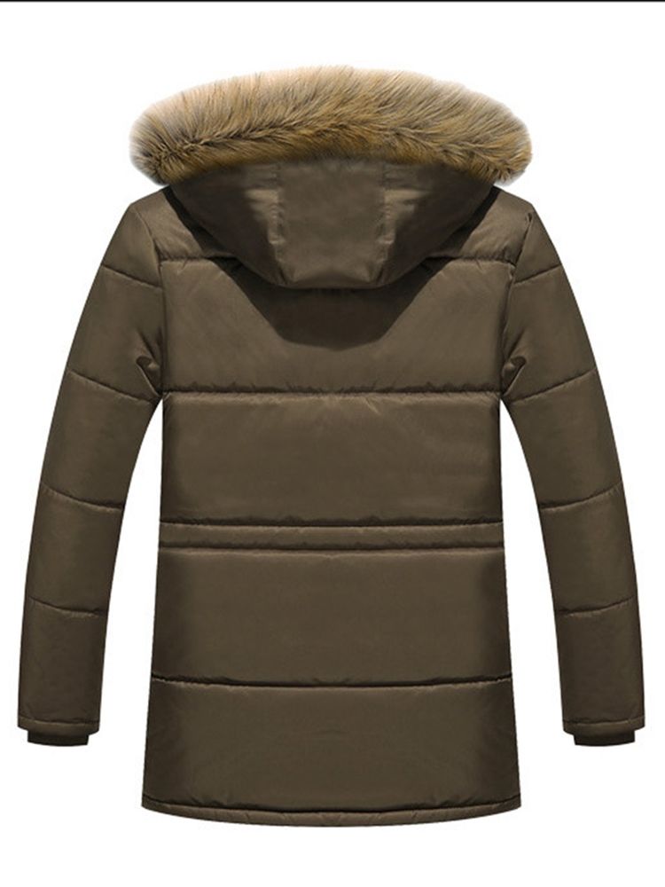 Plain Faux Fur Hooded Men's Winter Coat