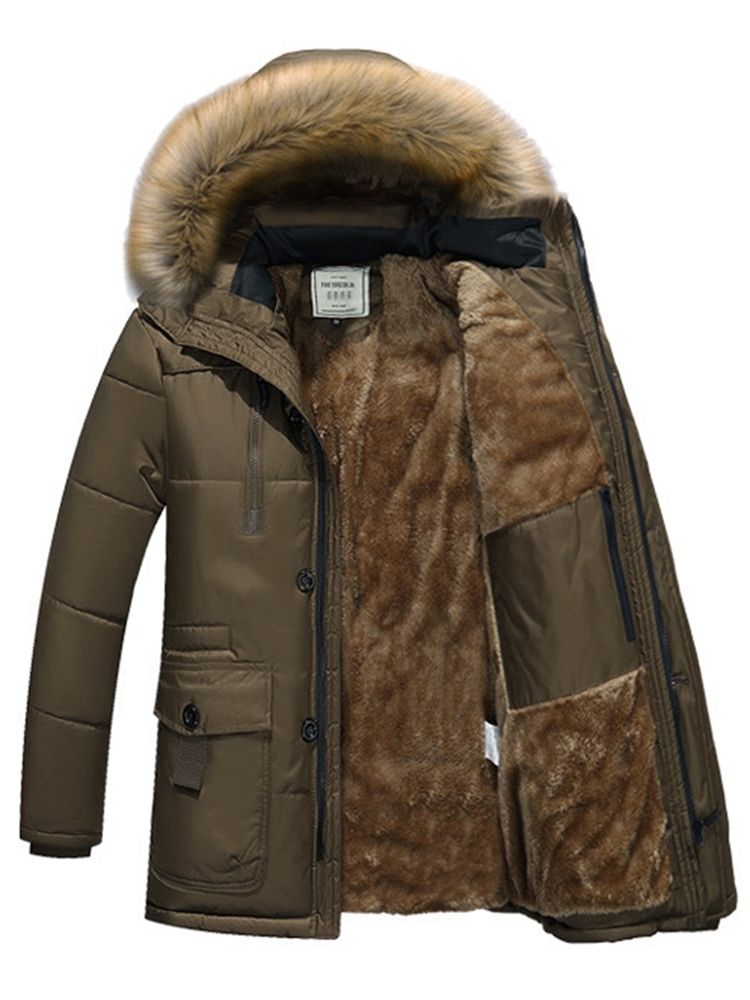 Plain Faux Fur Hooded Men's Winter Coat