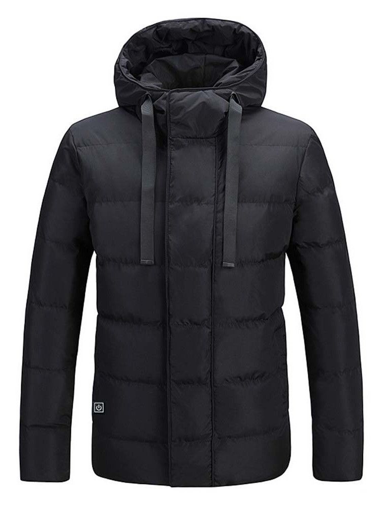 Plain Hooded Mid-length Lynlås Casual Herre Dunjakke