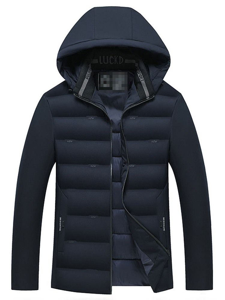 Plain Hooded Standard Casual Lynlås Mænds Dunjakke