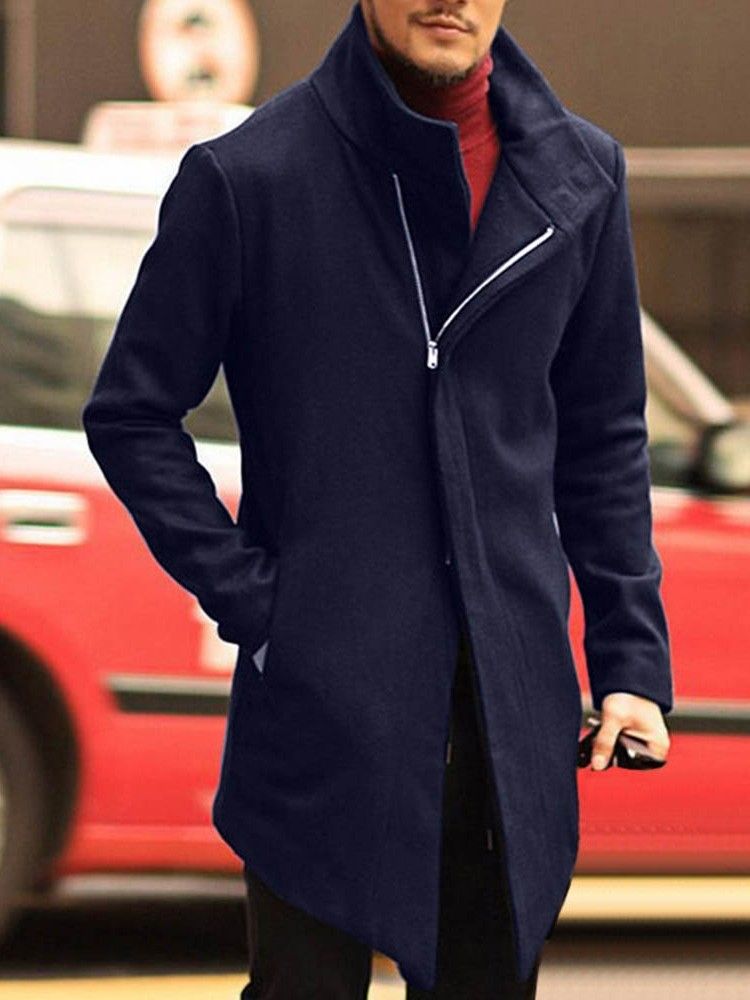 Plain Pocket Mid-length Style Slim Korean Korean's Coat