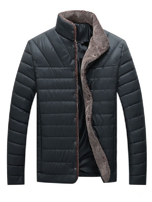 Stand Collar Plain Pocket Mens Winter Quilted Jacket