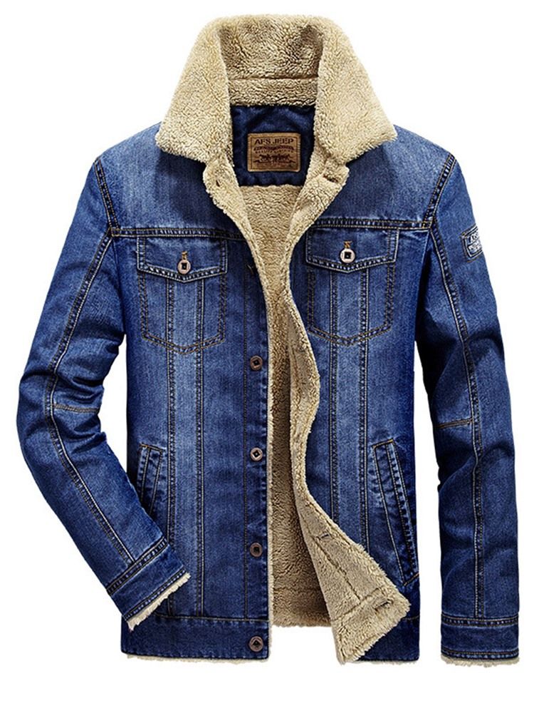 Thicken Warm Denim Lapel Men's Winter Coat