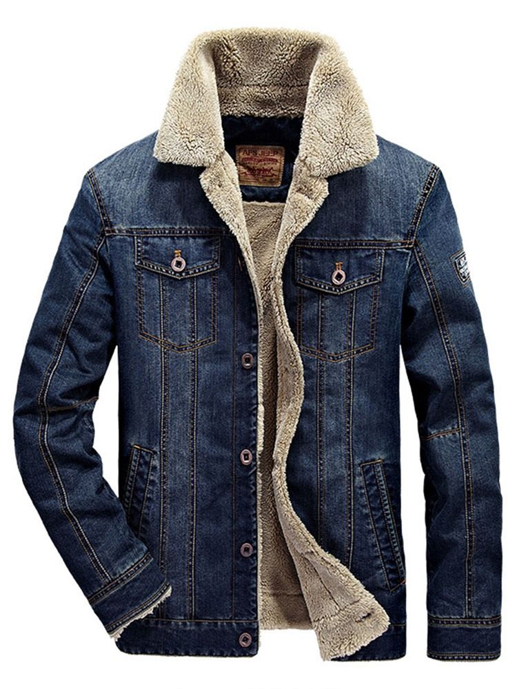 Thicken Warm Denim Lapel Men's Winter Coat