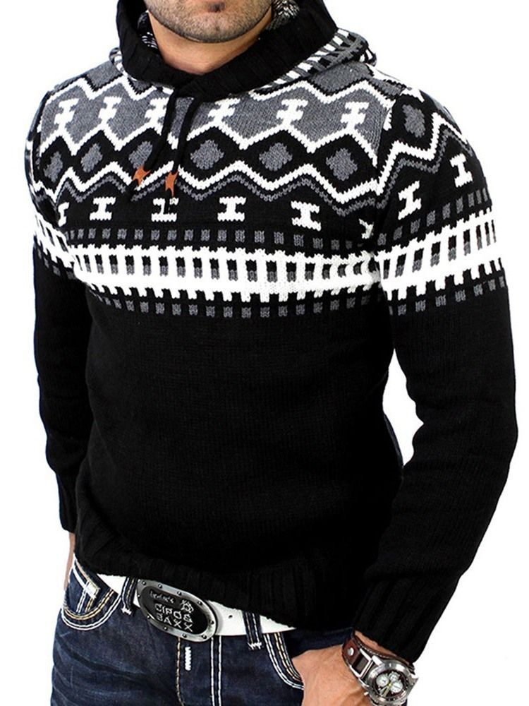 Color Block Hooded Slim European Herre Sweater