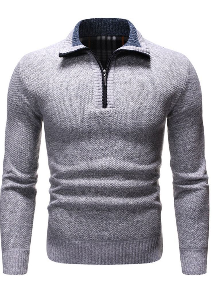 Color Block Lapel Silm Style European Men's Sweater