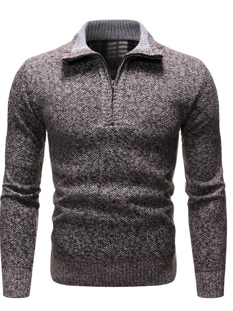 Color Block Lapel Silm Style European Men's Sweater