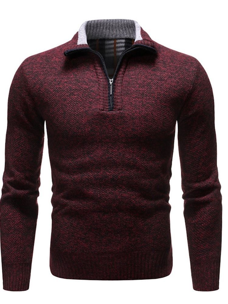 Color Block Lapel Silm Style European Men's Sweater