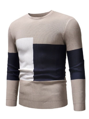 Color Block Patchwork Rund Hals Afslappet Mænds Slim Sweater