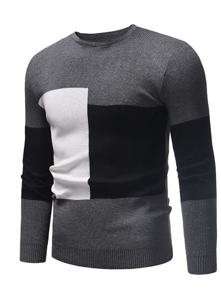 Color Block Patchwork Rund Hals Afslappet Mænds Slim Sweater