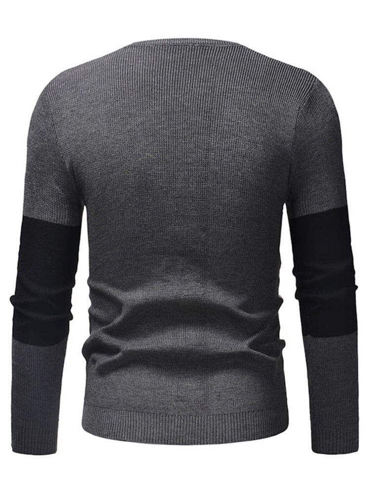 Color Block Patchwork Rund Hals Afslappet Mænds Slim Sweater