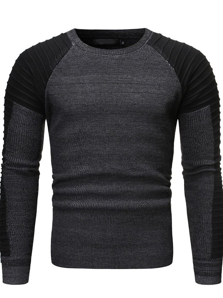 Color Block Round Neck Standard Casual Herre Slim Sweater