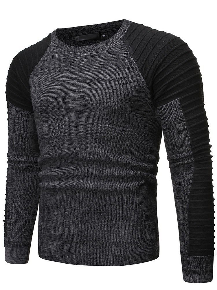 Color Block Round Neck Standard Casual Herre Slim Sweater