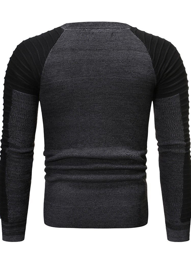 Color Block Round Neck Standard Casual Herre Slim Sweater