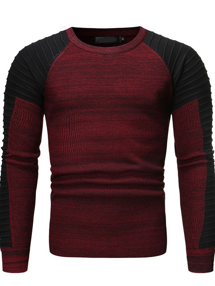 Color Block Round Neck Standard Casual Herre Slim Sweater