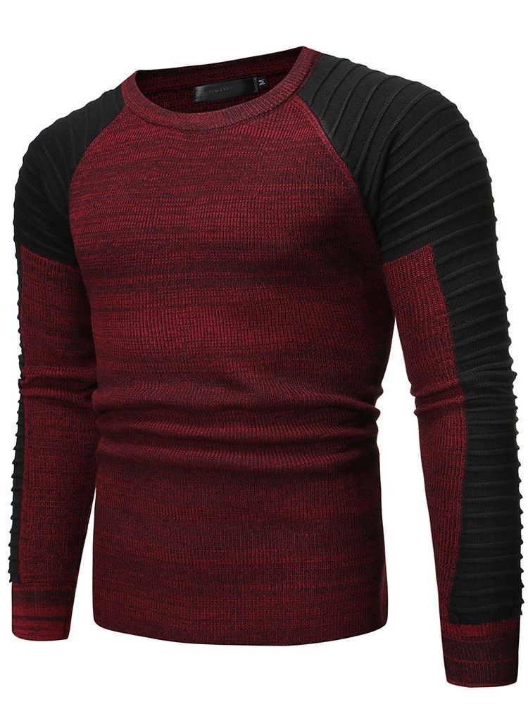 Color Block Round Neck Standard Casual Herre Slim Sweater