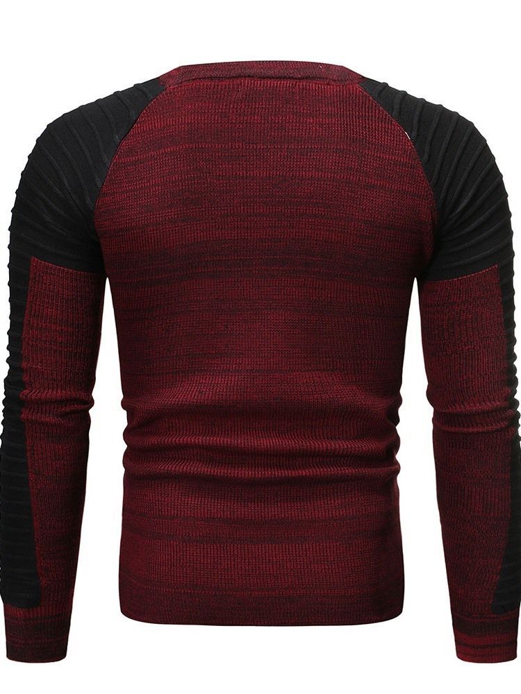 Color Block Round Neck Standard Casual Herre Slim Sweater