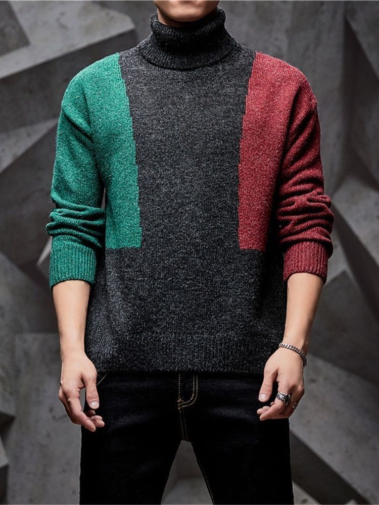 Color Block Standard Patchwork Herre Casual Sweater