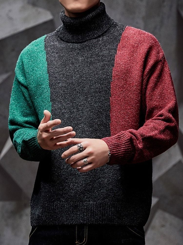 Color Block Standard Patchwork Herre Casual Sweater