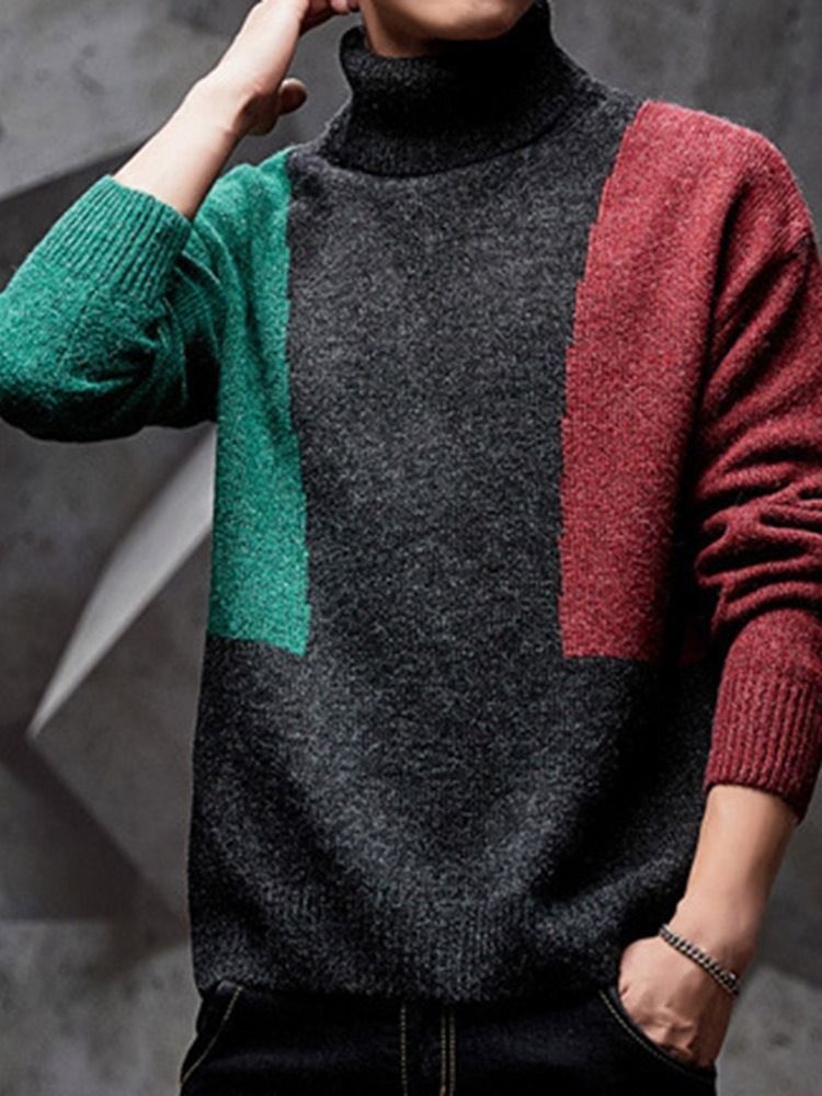 Color Block Standard Patchwork Herre Casual Sweater