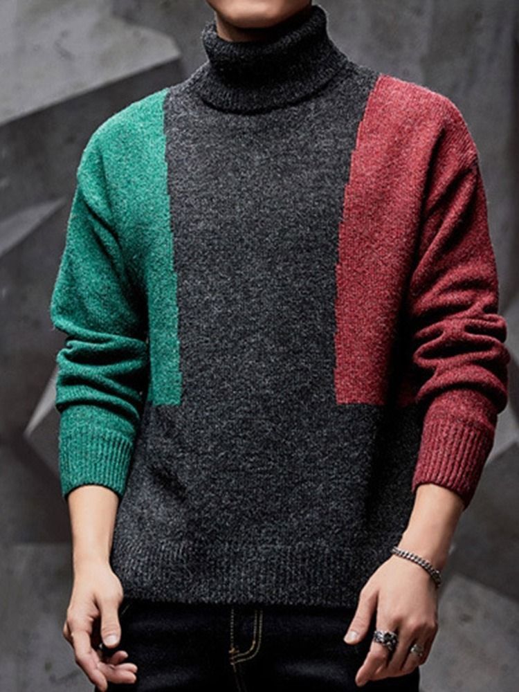 Color Block Standard Patchwork Herre Casual Sweater