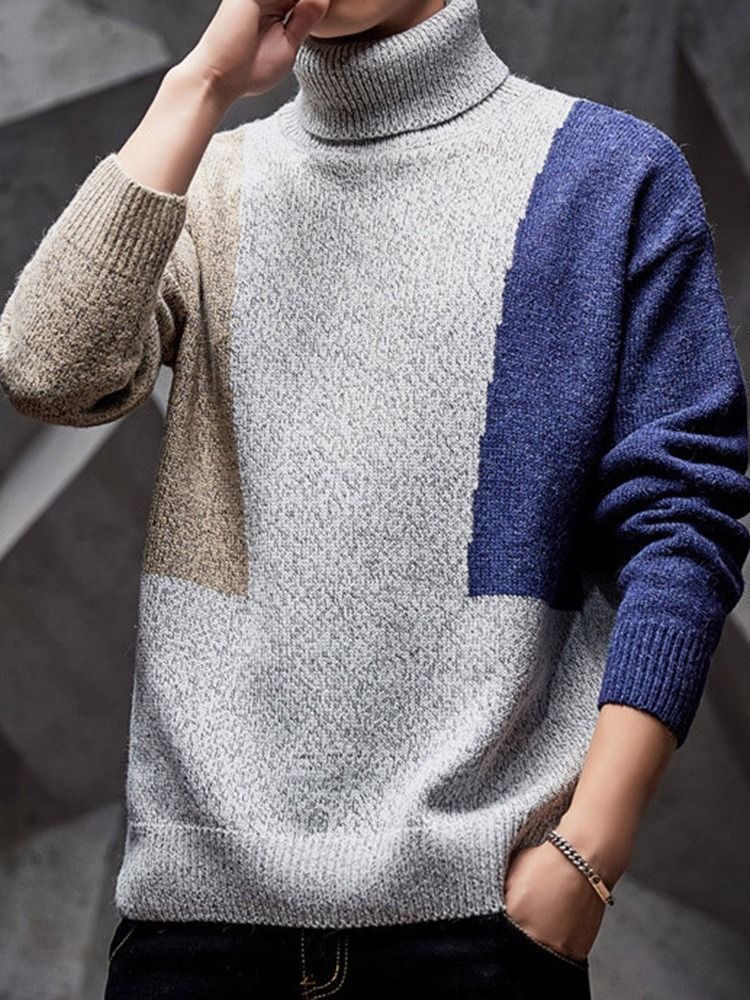 Color Block Standard Patchwork Herre Casual Sweater