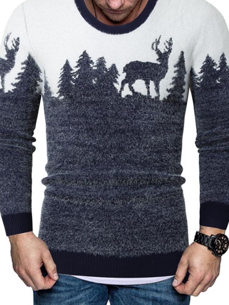 Color Block Standard Print Europæisk Slim Herre Sweater