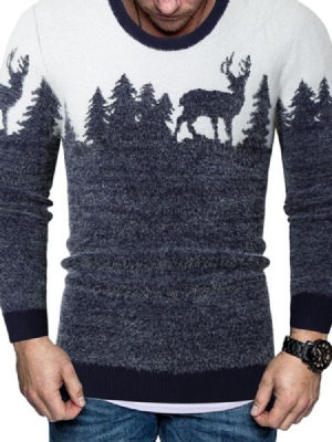 Color Block Standard Print Europæisk Slim Herre Sweater