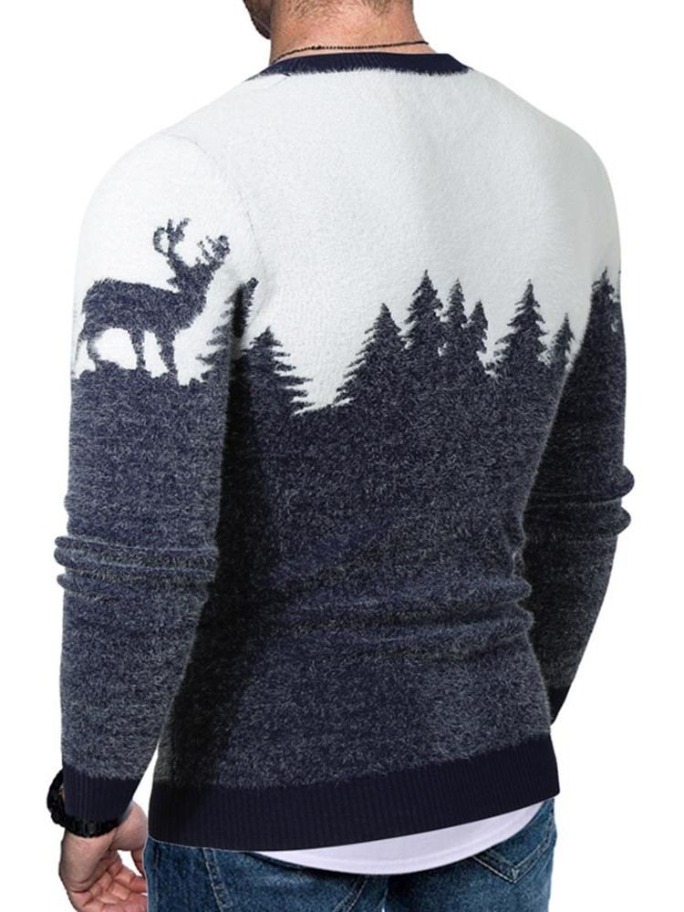 Color Block Standard Print Europæisk Slim Herre Sweater